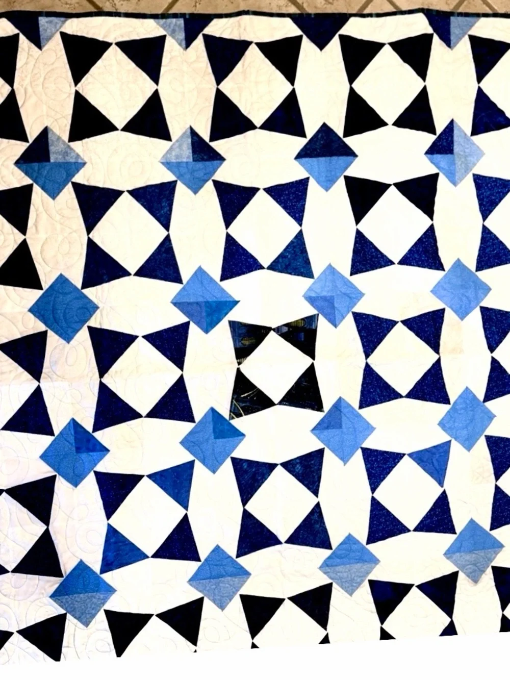 Handmade New 58” x 59” Lightweight Blue & White Geometric Patterned Throw Quilt